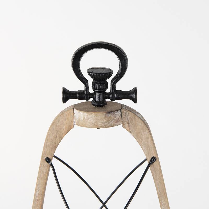 Zain I Small Light Brown Wood & Metal Vintage Inspired Candle Holder Lantern