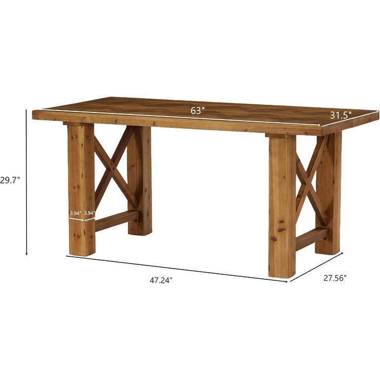 Solid Wood Computer Desk, 63-Inch Office Desk, Executive Study Table for Home Office, Large Legroom