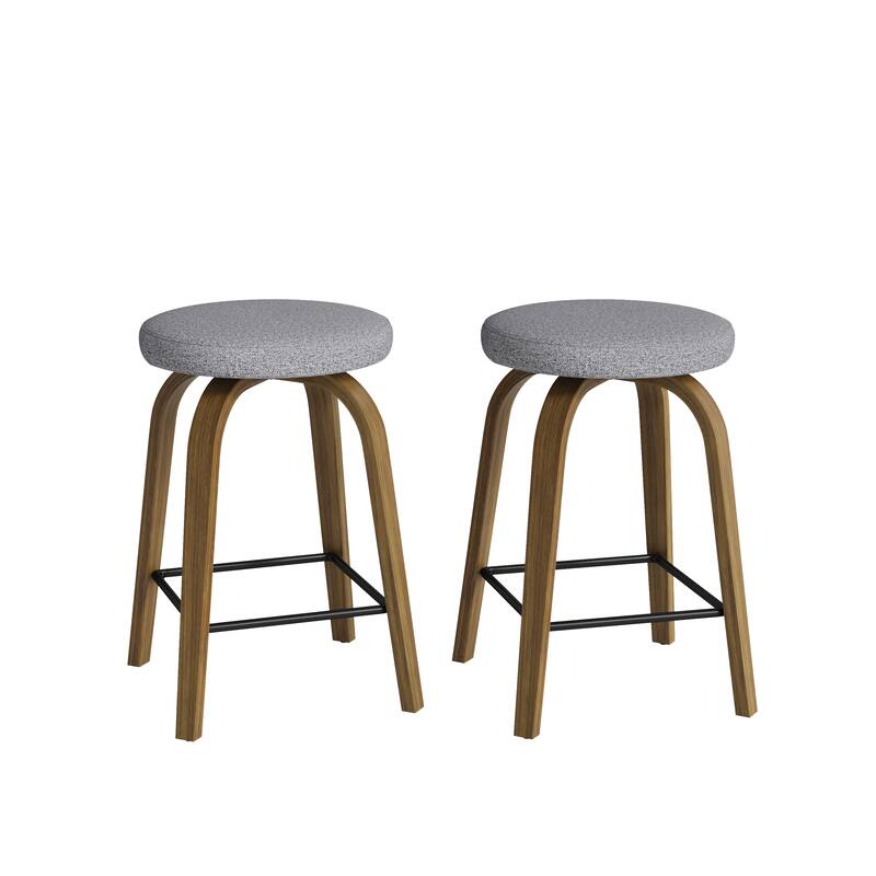 Swivel Bar Stools Set of 2, Counter Height Backless 26″Bar Stool, Fabric Upholstered Seat, Sturdy Wood Legs and Metal Footrest
