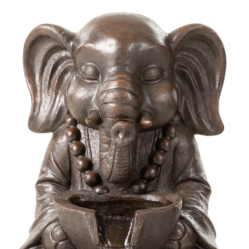 Glitzhome Polyresin Meditating Buddha Frog/Elephant Statue Outdoor Water Fountain with LED Lights