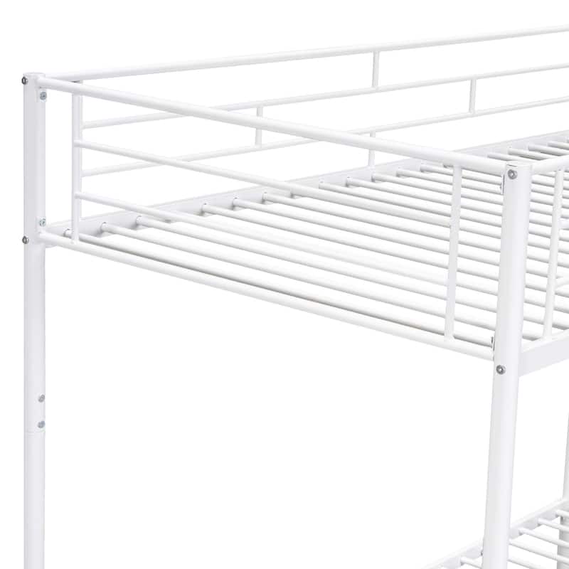 Twin Over Twin Metal Bunk Bed with Shelf & Guardrails