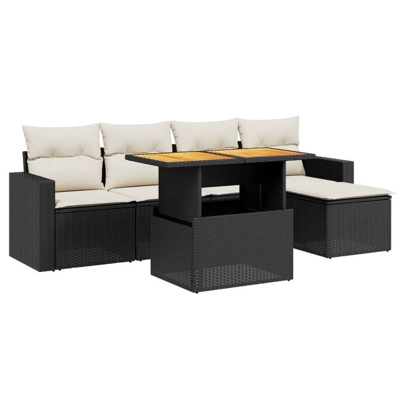 vidaXL Patio Sofa Set with Cushions Modular Outdoor Seating 6 Piece Poly Rattan - 21.7 x 39.4 x 28.7