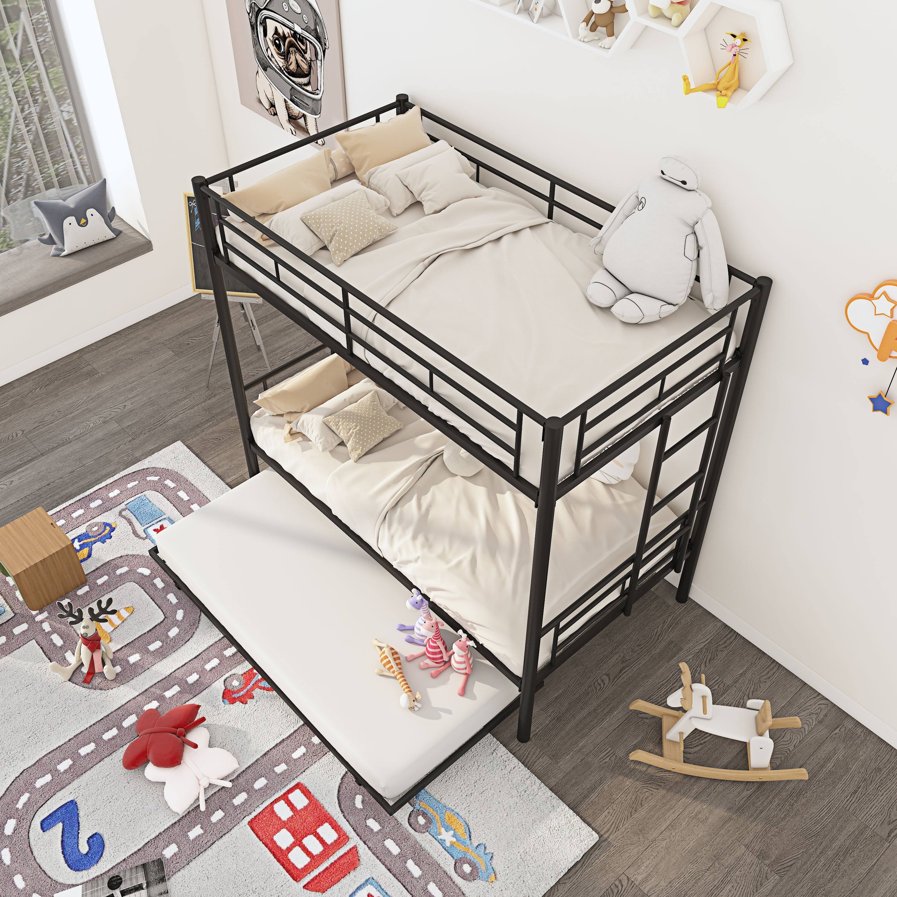 Gray Twin Over Twin Metal Bunk Bed Frame Trundle (Upgrade