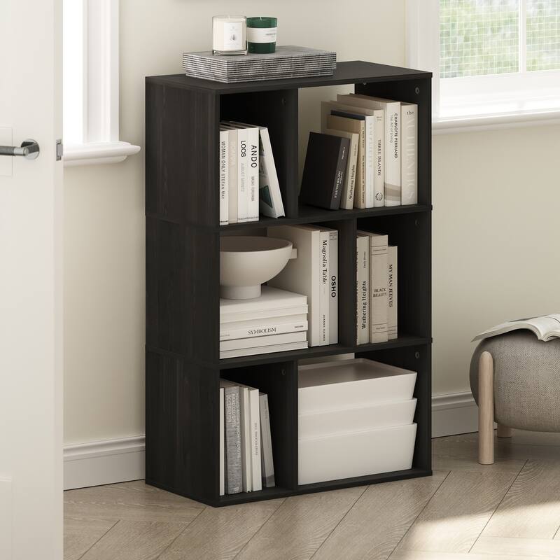 36.85 in. Tall Espresso Wood 6-Shelf Bookcase