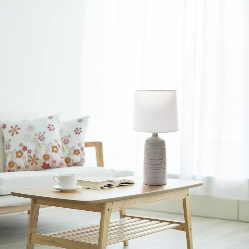 Simple Designs Textured Linear Ceramic Table Lamp, Off White - N/A