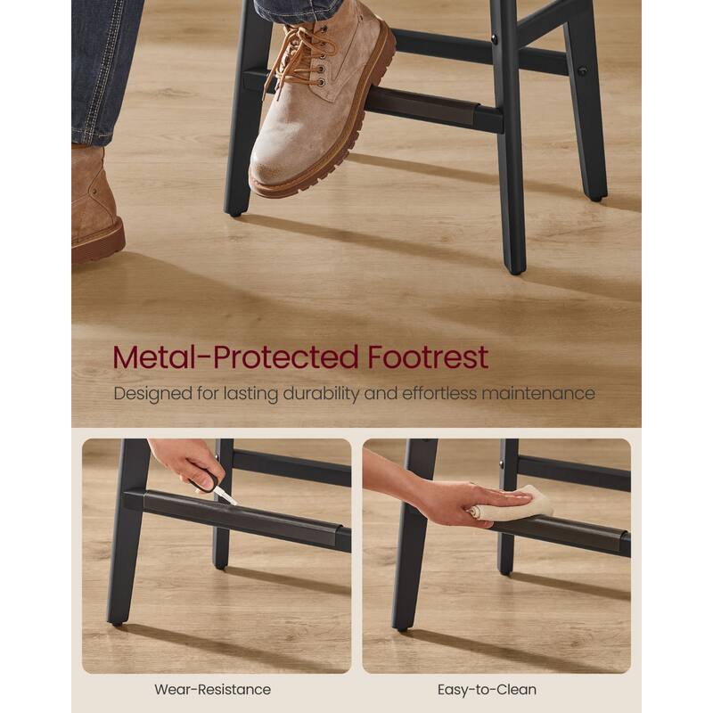 Set of 2 Counter Height Bar Stools Modern Kitchen Barstools with Backrest Perfect for Island or Counter - 12.6"D x 17.3"W x 26"H