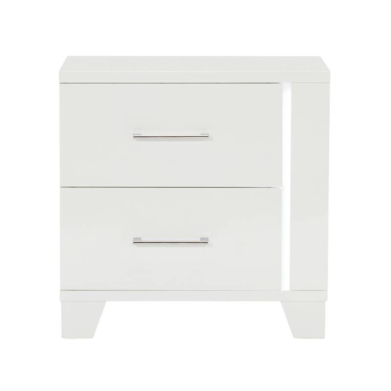 1pc Nightstand with LED Light Wooden Bedside Table - White