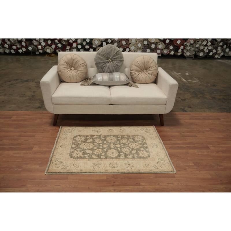 Hand Knotted Oriental 100% Wool Carpet Traditional Floral Brown Peshawar Area Rug - 4' 0'' X 2' 9''