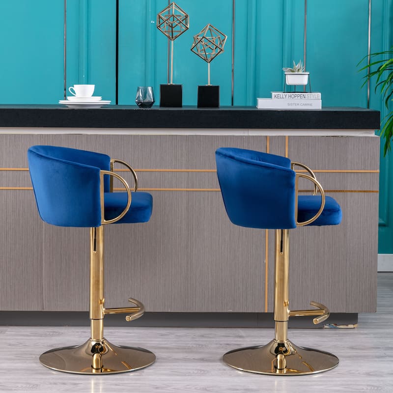 Set of 2 Adjustable Swivel Mechanical Lifting Bar Stools with Footrest and Base