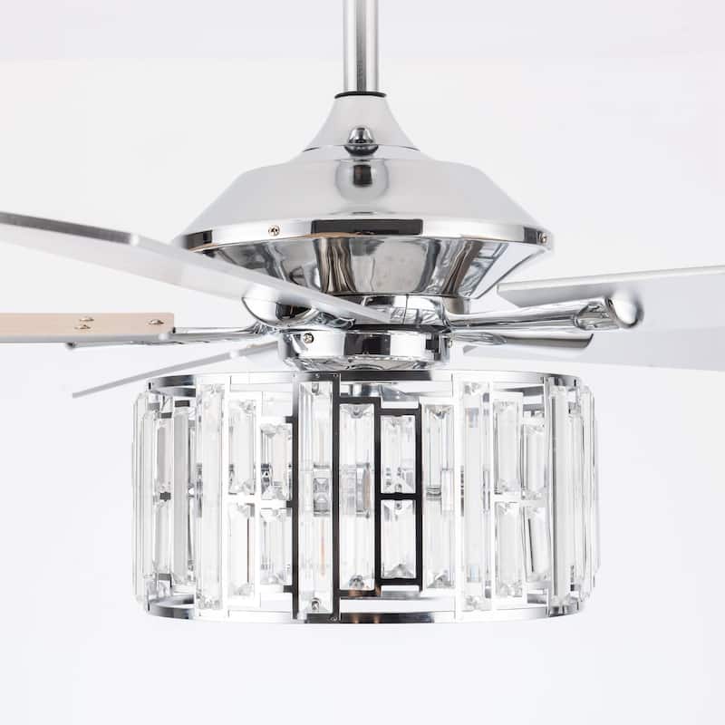 52" Chrome Modern Crystal Ceiling Fan Chandelier with Light Kit and Remote