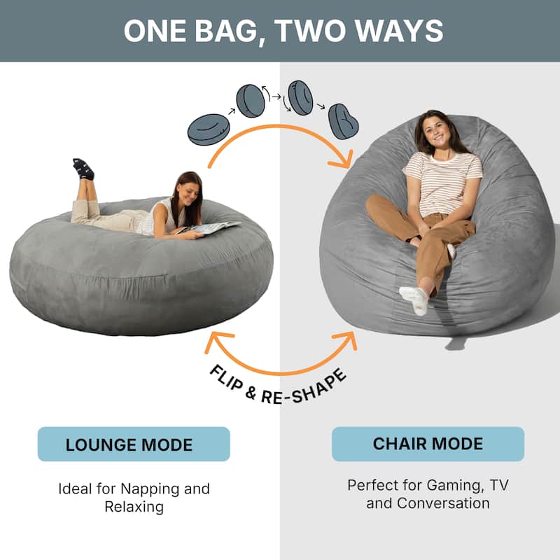 Jaxx 6 Foot Cocoon - 2-in-1 Giant Bean Bag Chair for Adults & Convertible Bean Bag Bed