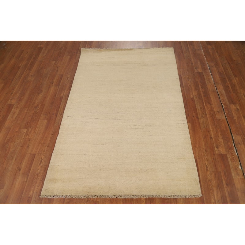 Solid Gabbeh Modern Rug Handmade Beige Wool Carpet - 3'10"x 5'9"