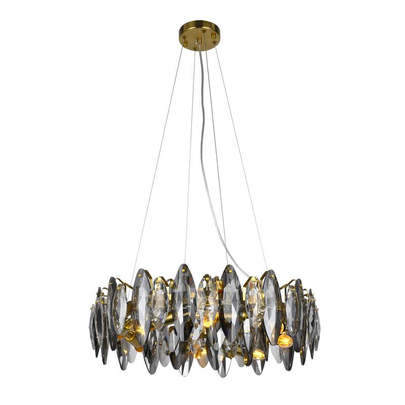 11-Light Round Gold Chandelier with Clear and Smoke Crystal Accents