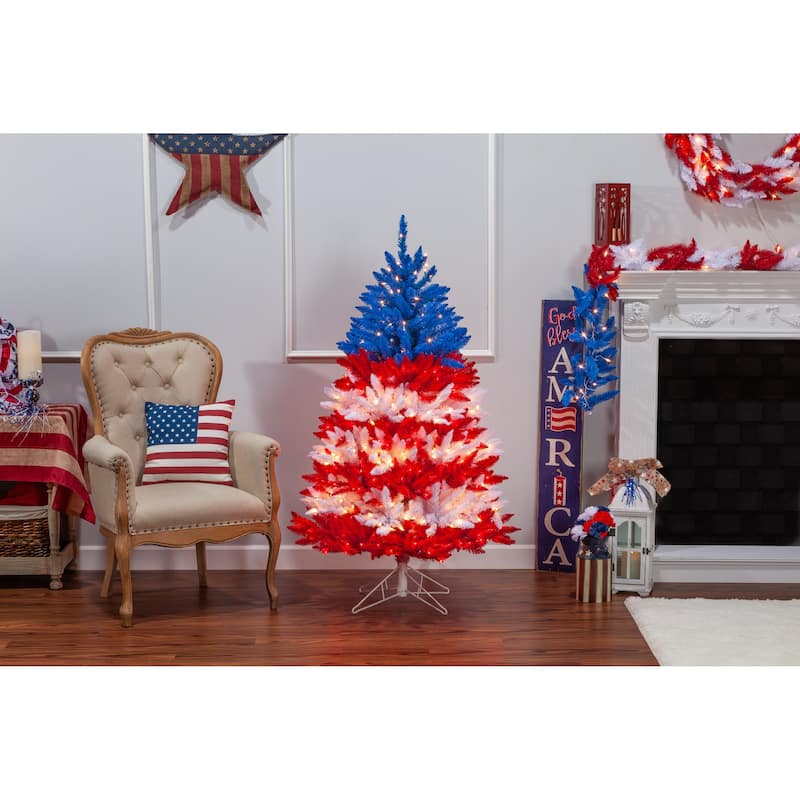 5 Foot Patriotic American Tree in Red and White and Blue - N/A