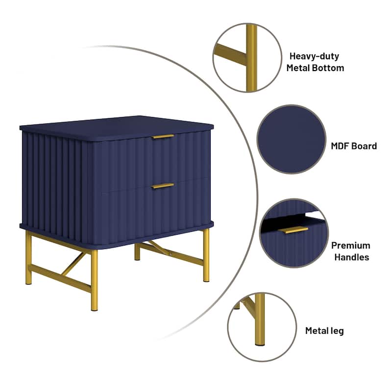 Clihome Modern MDF 2-Drawer Nightstand for Bedroom