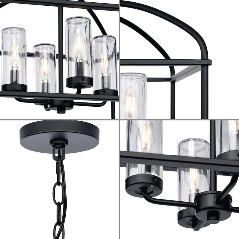 Swansea Collection 4-Light 18 in. Matte Black Transitional Outdoor Chandelier with Clear Glass Shades - Large - Black - Large
