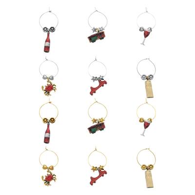 Wine Things 12-Piece Wine Charms/Wine Glass Tags/Drink Markers for Stem Glasses, Wine Tasting Party (San Francisco)