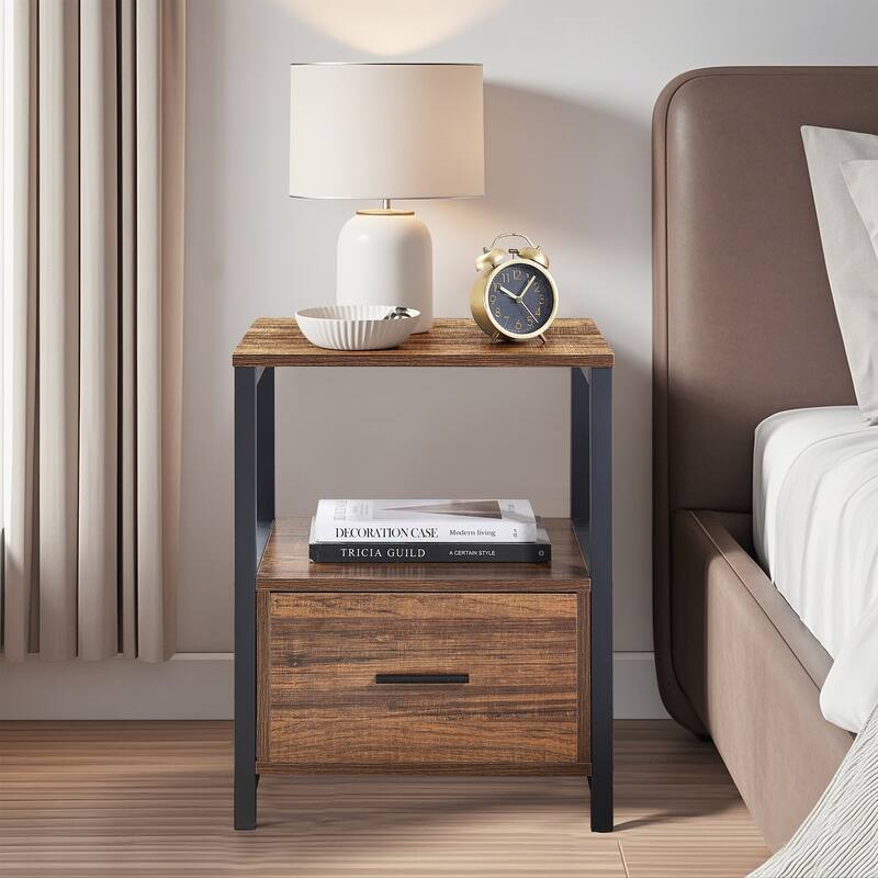 VECELO Nightstand Set of 1/2, Modern Square Side End Table, Living Room, Study Metal Frame