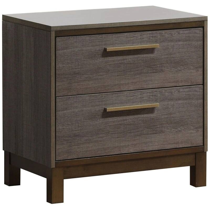 Two-Tone Antique Gray Nightstand with Brass Bar Pulls and Drawers