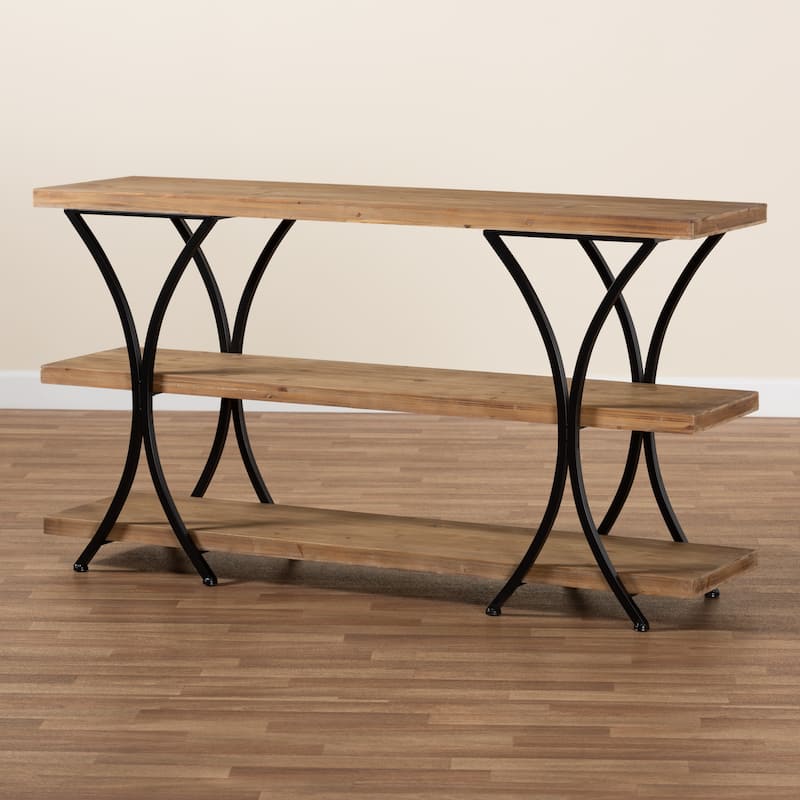 Terrell Brown Finished Wood and Black Finished Metal Console Table
