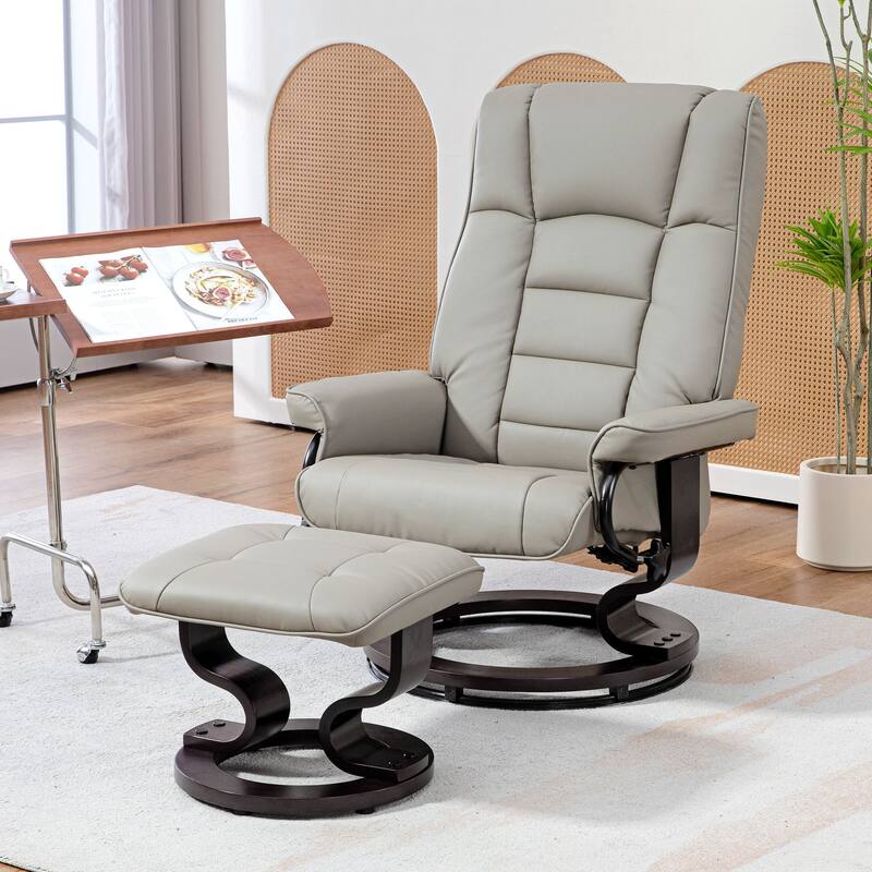 Modern Adjustable Backrest Office Chair 360° Swivel Manual Recliner Chair Wood Frame Lounge Chair with Ottoman