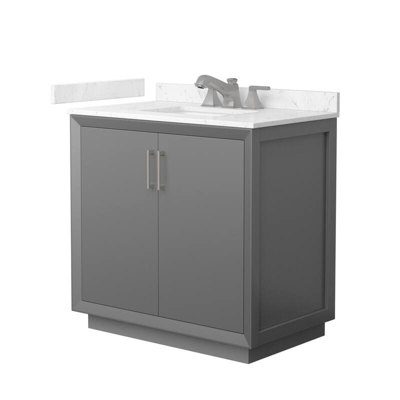 Wyndham Collection WCF4141-36S-VCA-US3MXX Strada 36" Free Standing - Dark Gray / Carrara Cultured Marble Top / Brushed