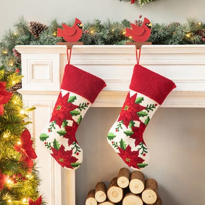 Glitzhome 21"L Poinsettia Cardinal Hooked Stocking