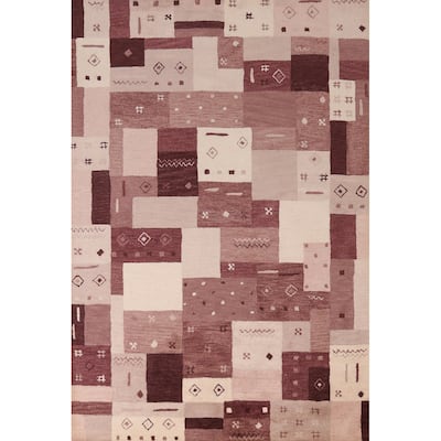 Geometric Modern Indian Area Rug Handmade Purple Wool Carpet - 5'3" x 7'7"