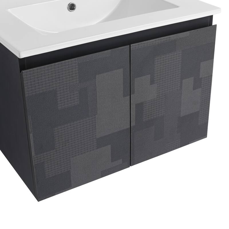 Plywood Wall Mounting Bathroom Vanity Set in Black with Integrated Ceramic Sink
