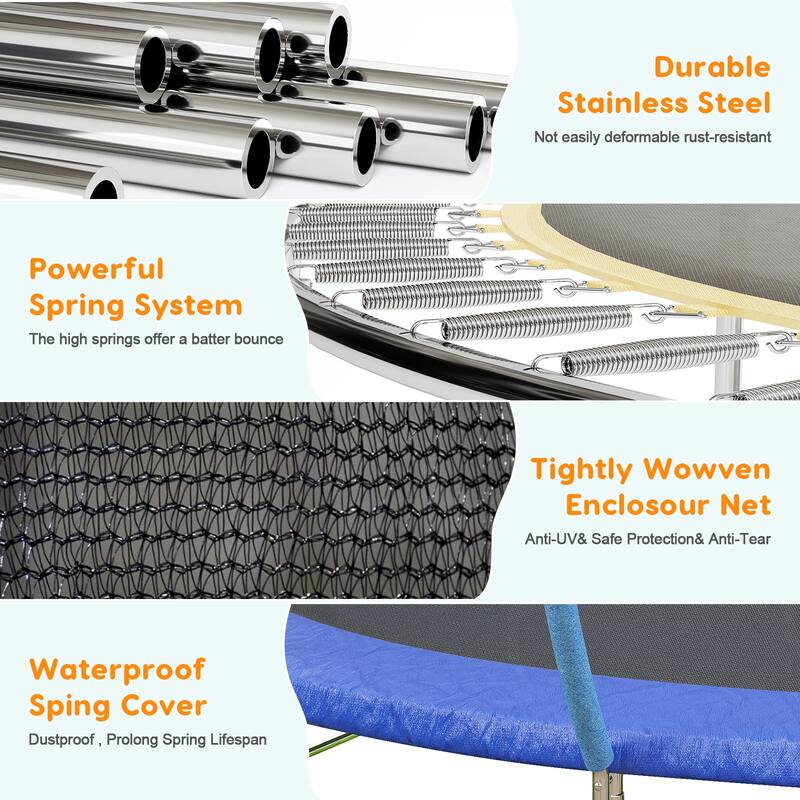 10/12/14/16 FT Outdoor Trampoline Bounce Combo W/Closure Net