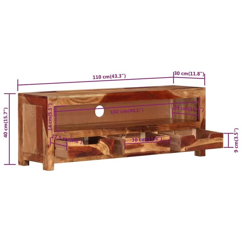 vidaXL TV Stand 43.3"x11.8"x15.7" Solid Wood Acacia - 43.3" x 11.8" x 15.7"