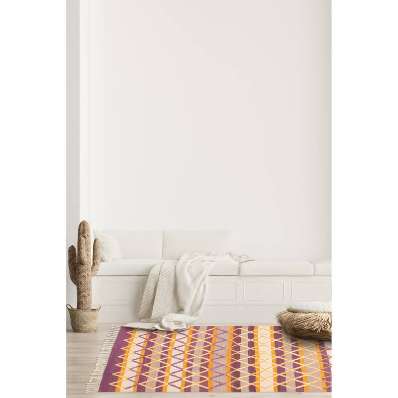ECARPETGALLERY Flat-Weave Marrakech Purple Wool Kilim - 6'9 x 9'10