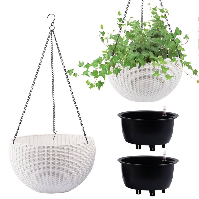 13.4 inch Self-Watering Hanging Rattan-Inspired Planter Large Capacity, Root-Rot Resistant Water Storage