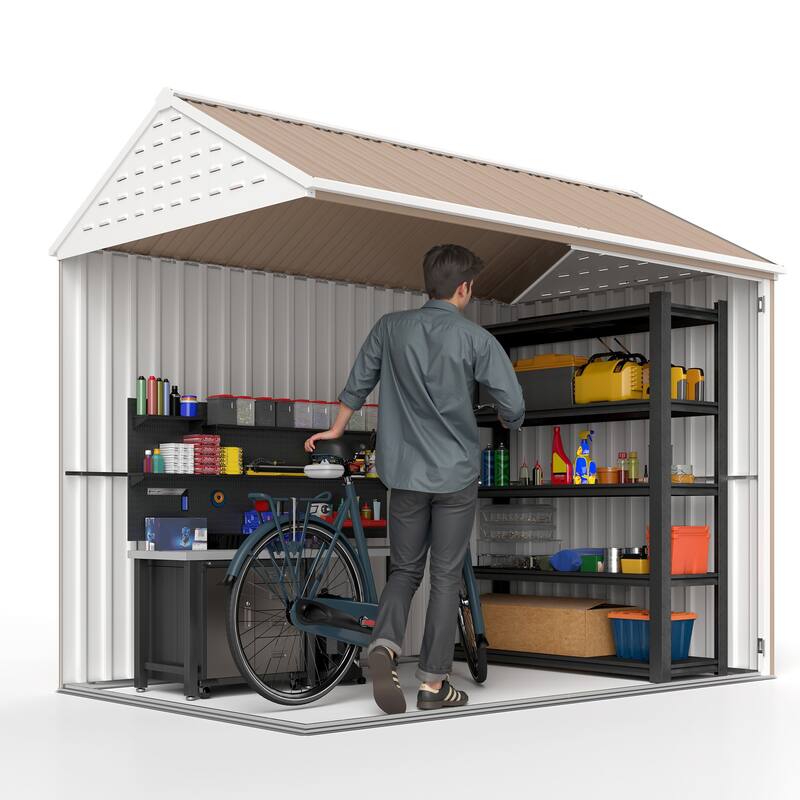 Outsunny 8' x 6' Outdoor Storage Shed, Metal Garden Shed with Window & Double Lockable Door, Outdoor Tool Shed Storage