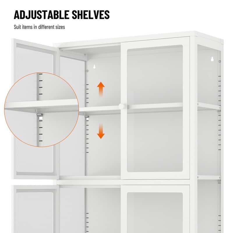 Storage Cabinet with 4 Glass Doors, Modern Sideboard Cabinet with Adjustable Shelves & Steel Feet, Accent Cabinet for Kitchen