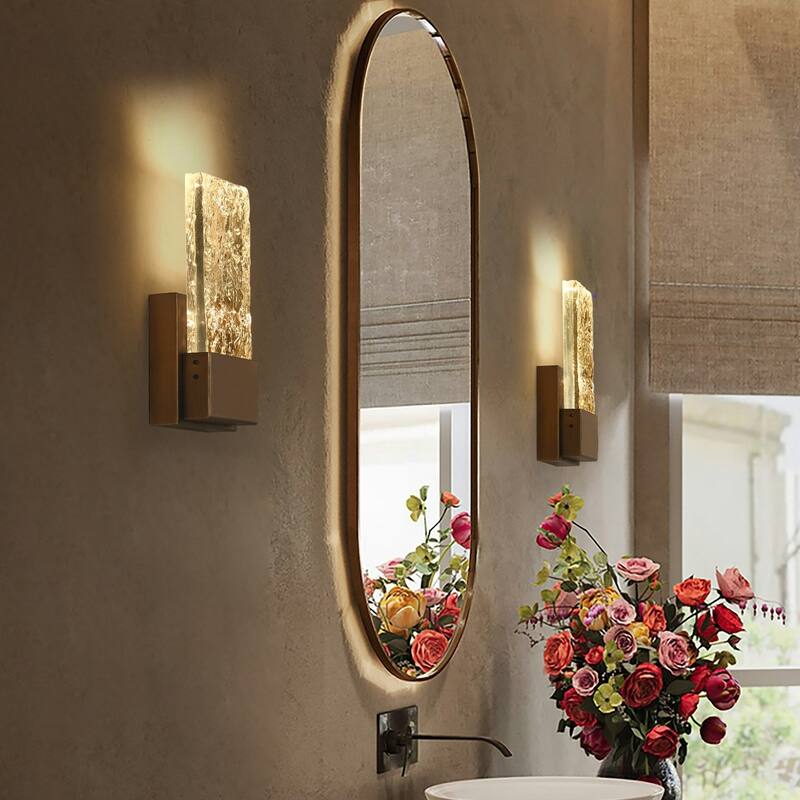 Modern Glam LED Flush Mount Textured Glass Wall Sconce Accent Bedroom Lighting - W4.7" x H9.1"