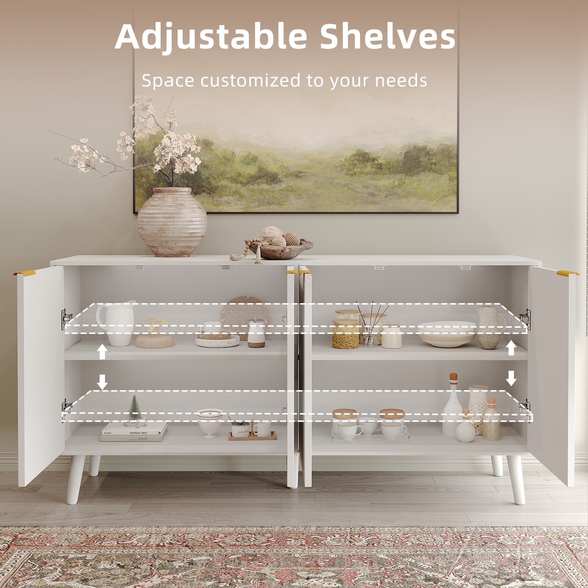 Romision Particle Board Buffet Sideboard Cabinet with 4 Doors - N