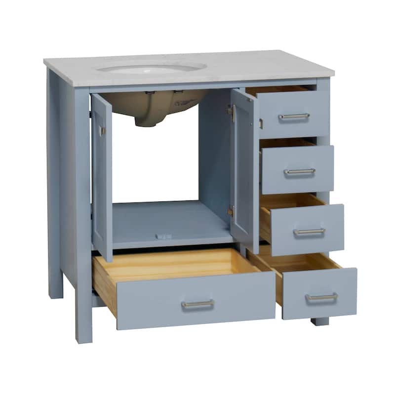 KitchenBathCollection Horizon 36" Bathroom Vanity with Engineered Carrara Top