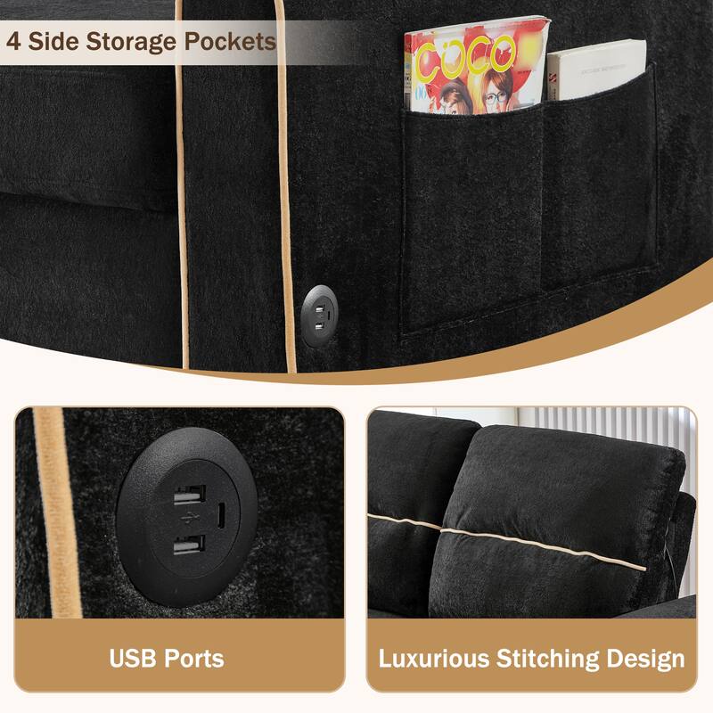 GDFStudio - 58" Chenille Convertible Sleeper Sofa with USB