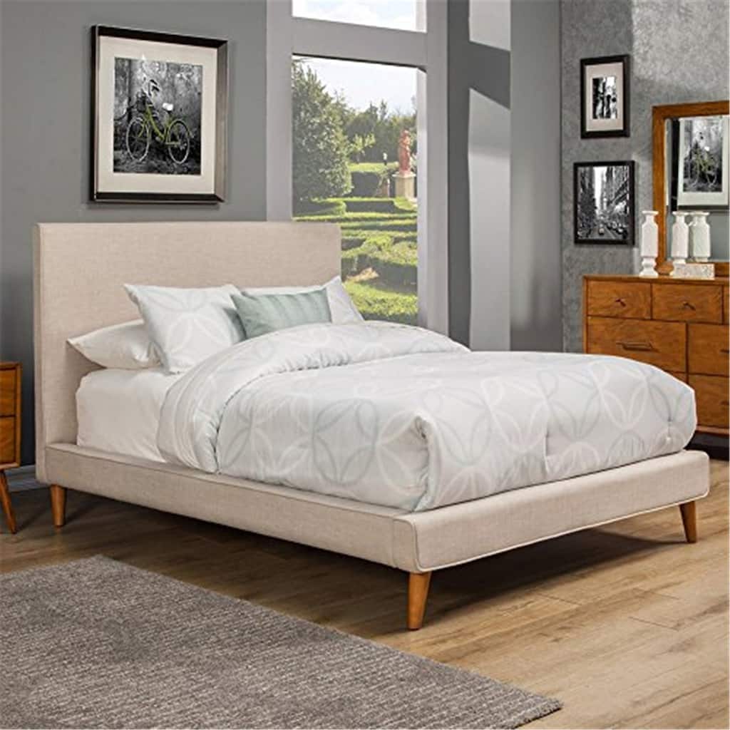 50 in.H Gray Wood Frame King Size Panel Bed with Fabric Upholstery Material and Bed Frame Mounted