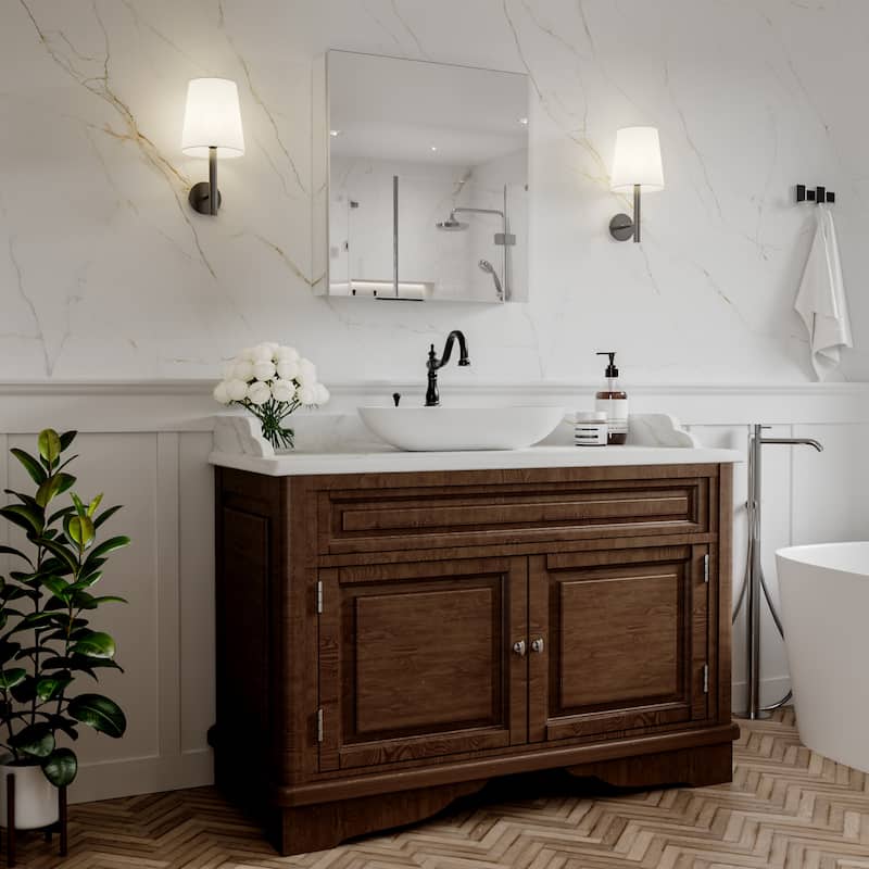 Modland Single Door Bathroom Medicine Cabinet with Mirror Adjustable Shelves,Recessed or Surface Mount