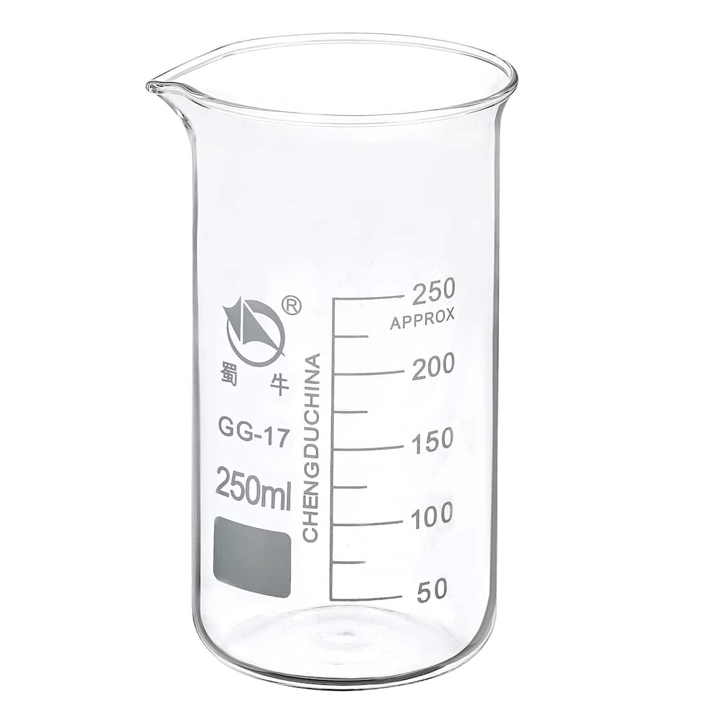 250ml Tall Form Glass Beaker, 3.3 Borosilicate Graduated Lab Measuring Cups - Clear