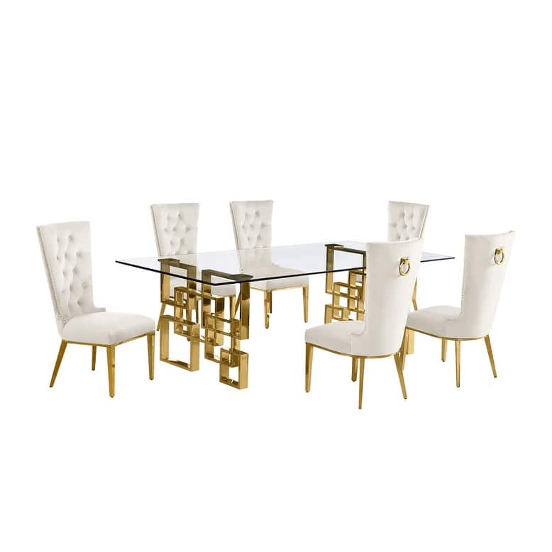 Best Quality Furniture D223/4-SC330-7 Dining Set with 95" 15mm Glass