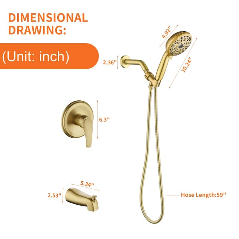 Modland Pressure Balance Shower Faucet Set 10-Setting Handheld Spray cUPC Anti-Scald Brass Valve Kit