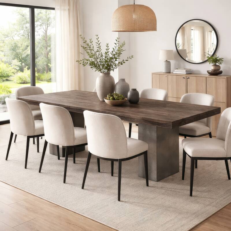 Cid Ari 94 Inch Dining Table, Heritage Oak Rectangular Top, Dark Gray