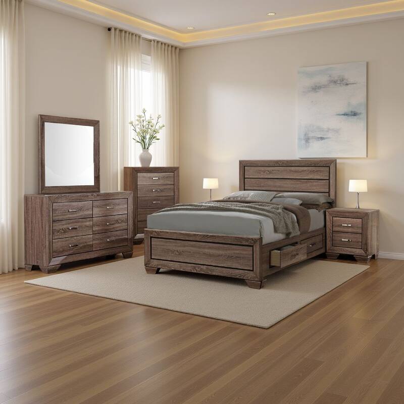 Bello 5pc Queen Bedroom Set with Bed Storage, Washed Taupe Brown