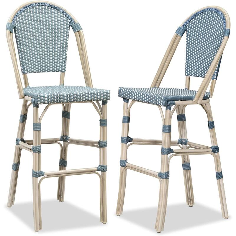 PURPLE LEAF White Print Finish Patio Bar Chairs with Back Rattan Bar Chairs French Bistro Set for Kitchen Outdoor Counter Stool