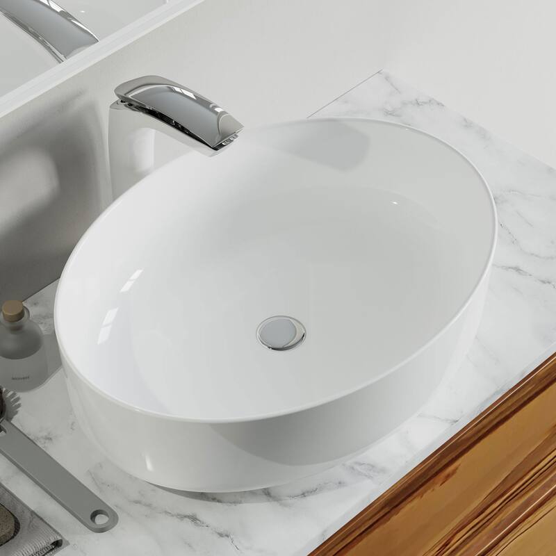 Dowell Ceramic Vessel Sink, Oval, Gloss White - 20Wx15Dx6H