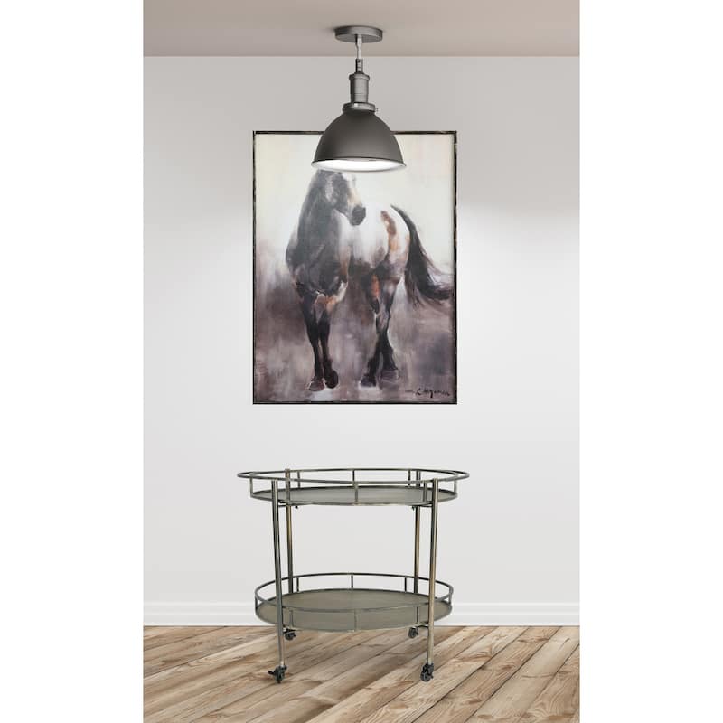 Oval 2-Tier Metal Bar Cart with Wheels