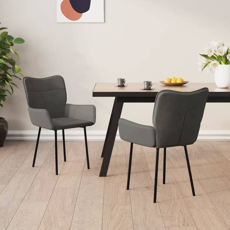 vidaXL Dining Chairs 2 Pcs Accent Upholstered Chair for Living Room Velvet - 21.7" x 23" x 32.1" - Dark gray